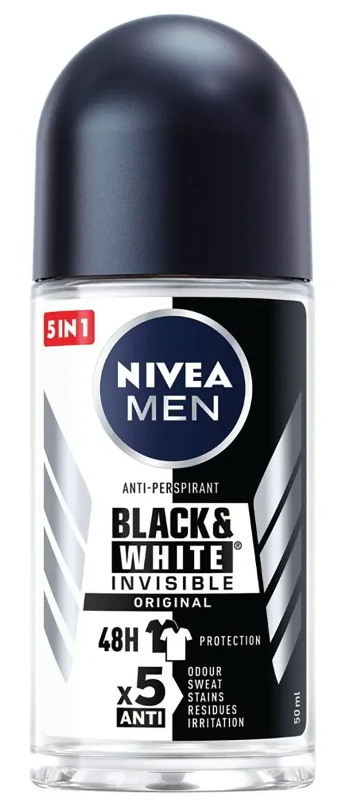 Nivea Black and White Roll-On Deodorant for Men, 50ml