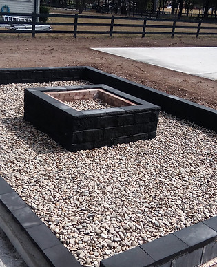 Fire pit, stone fire pit, pebbles, entertainment area, concrete, metal