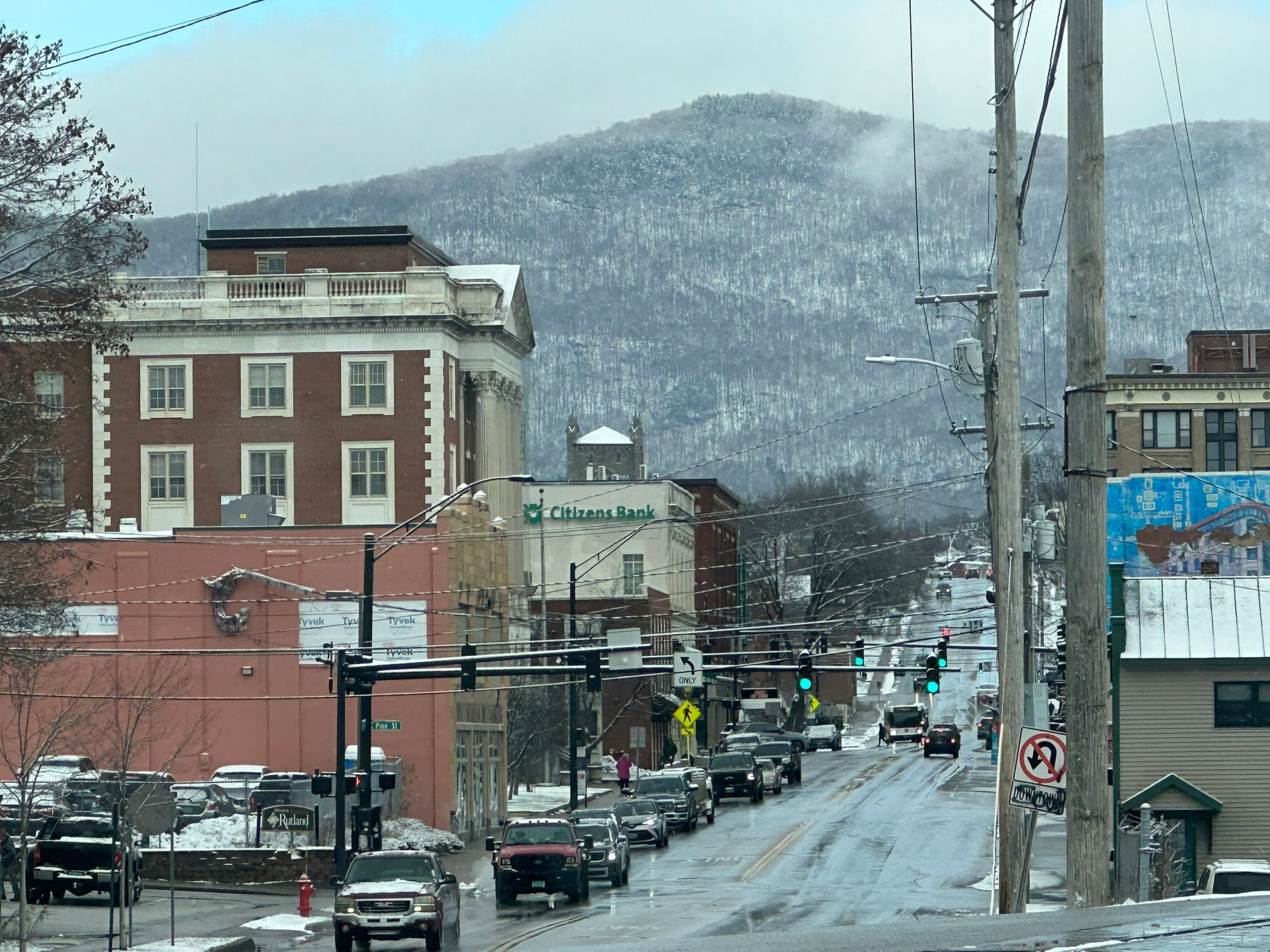A city at the base of the mountains