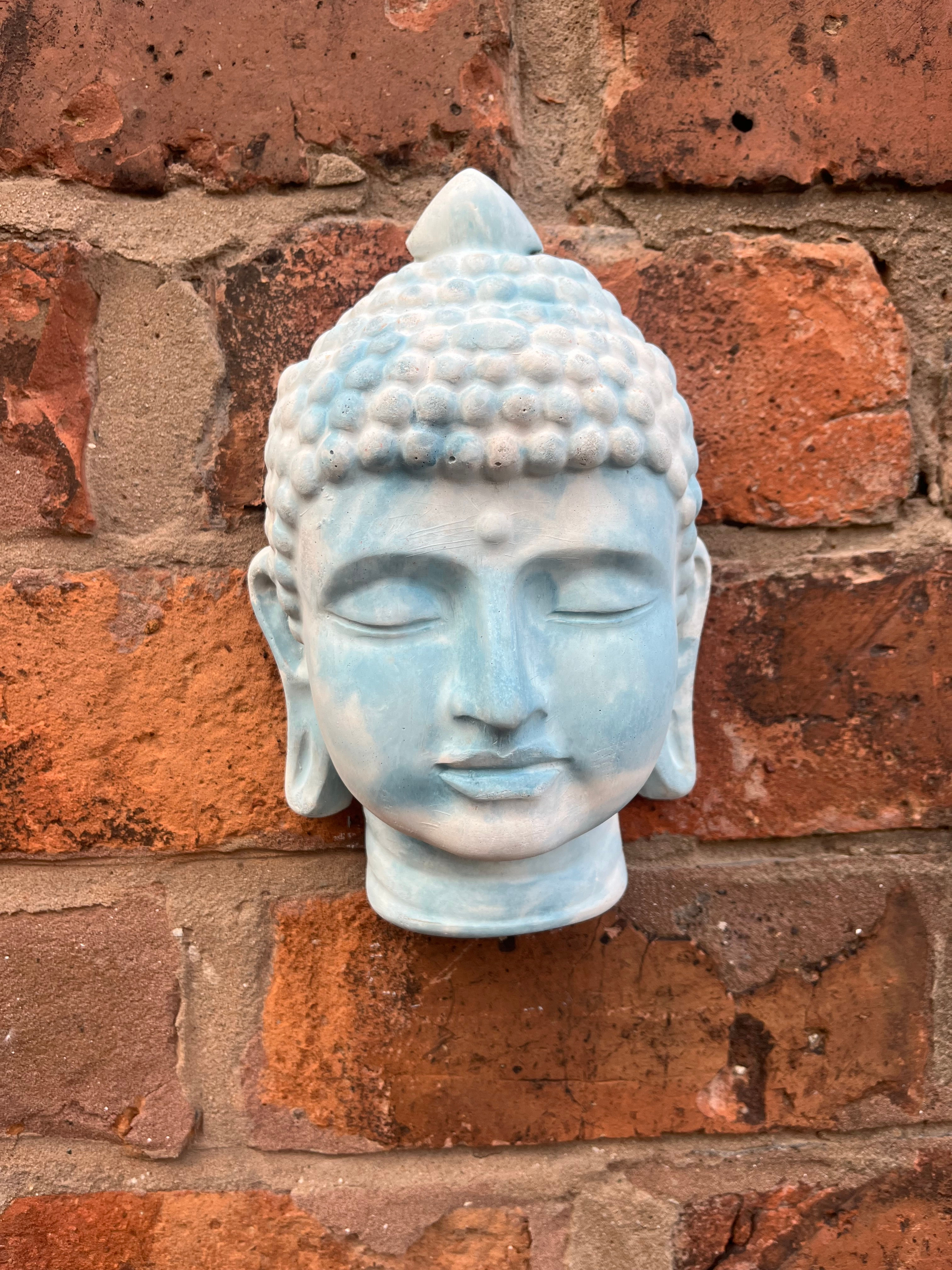 Unique Buddha head wall ornament in blue and white