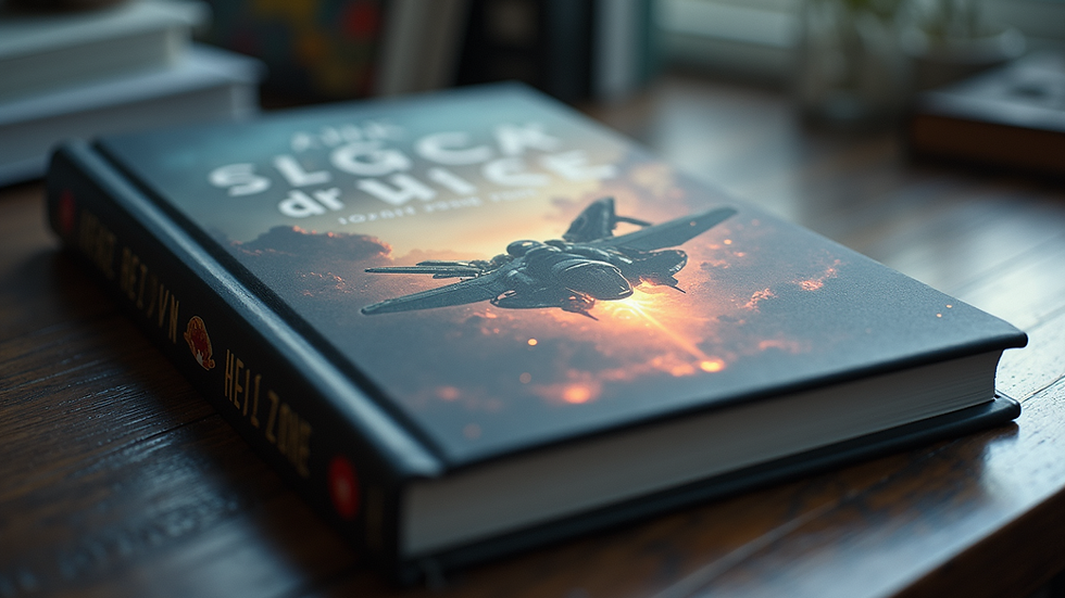 Close-up view of a military sci-fi book cover with futuristic artwork