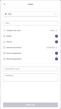 Controle de custos - Agenda Boa