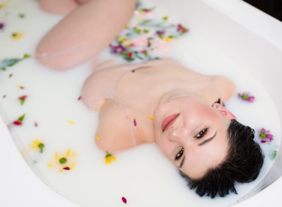 Glamour Milk Bathtub Photoshoot. Photographer Yoni Levy at TALS Studio Milk Bath Photoshoot