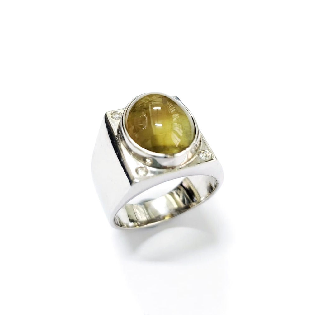 貓眼石18K白金鑽石戒指(VY 1)