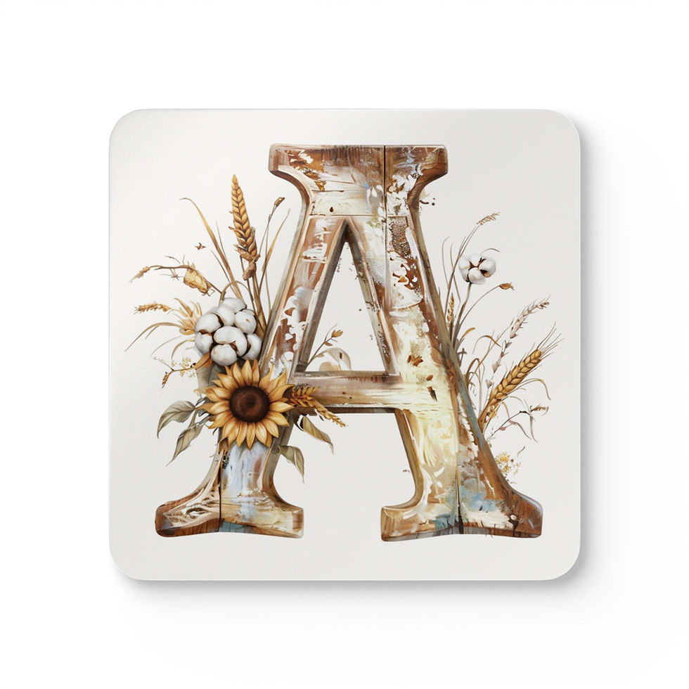 Country Letter 'A' Corkwood Coaster Set