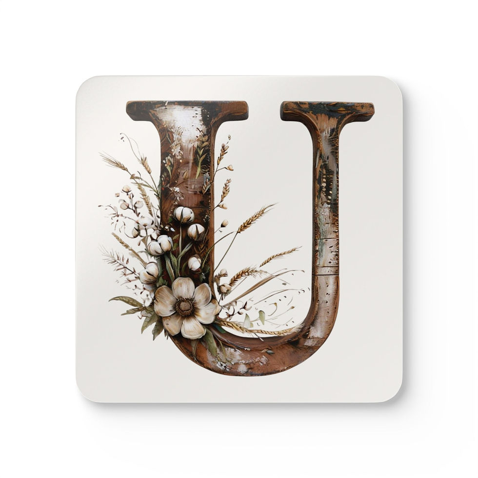 Country Letter 'U' Corkwood Coaster Set