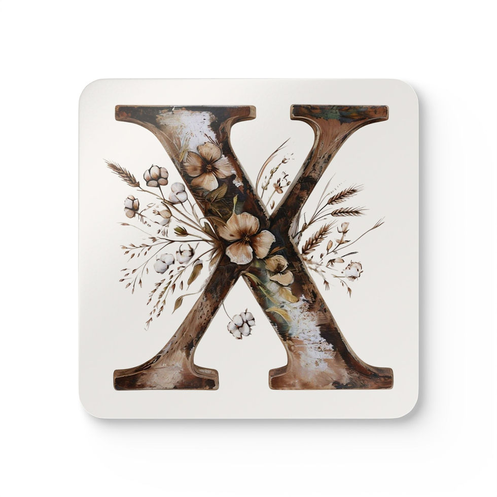 Country Letter 'X' Corkwood Coaster Set