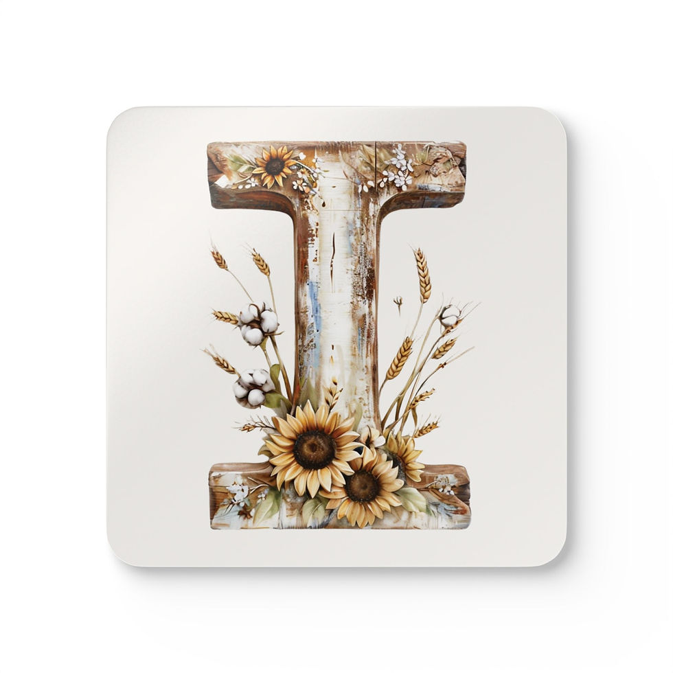 Country Letter 'I' Corkwood Coaster Set