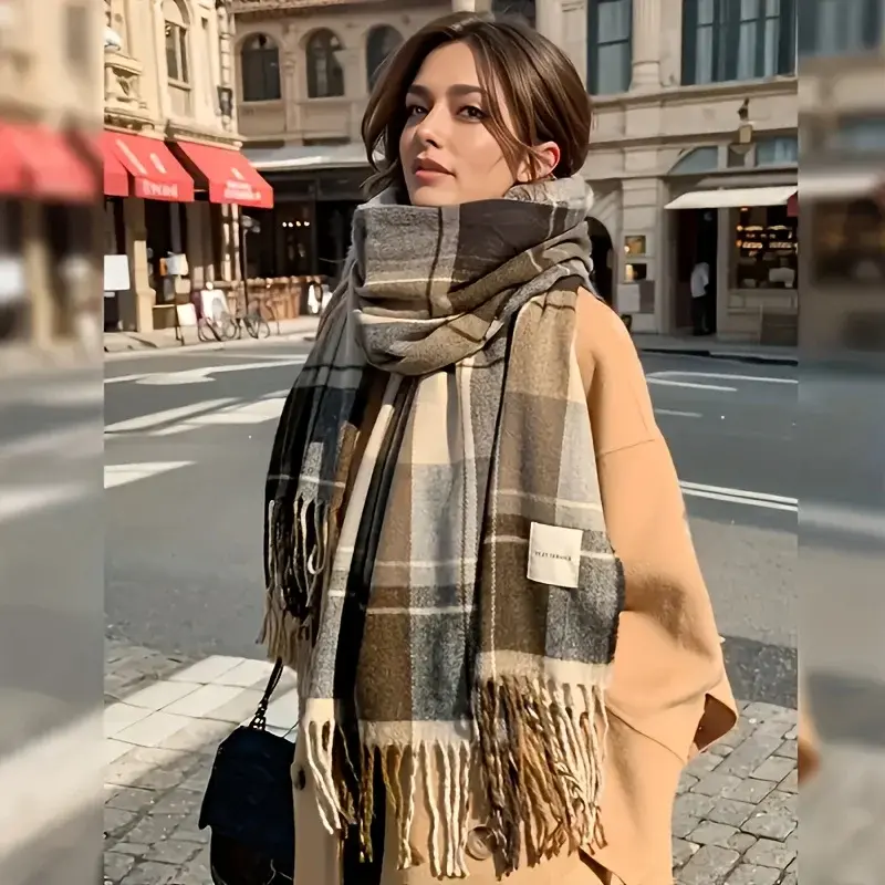 Miniatura: Lenço de inverno, cachecol xadrez, estilo e elegancia.