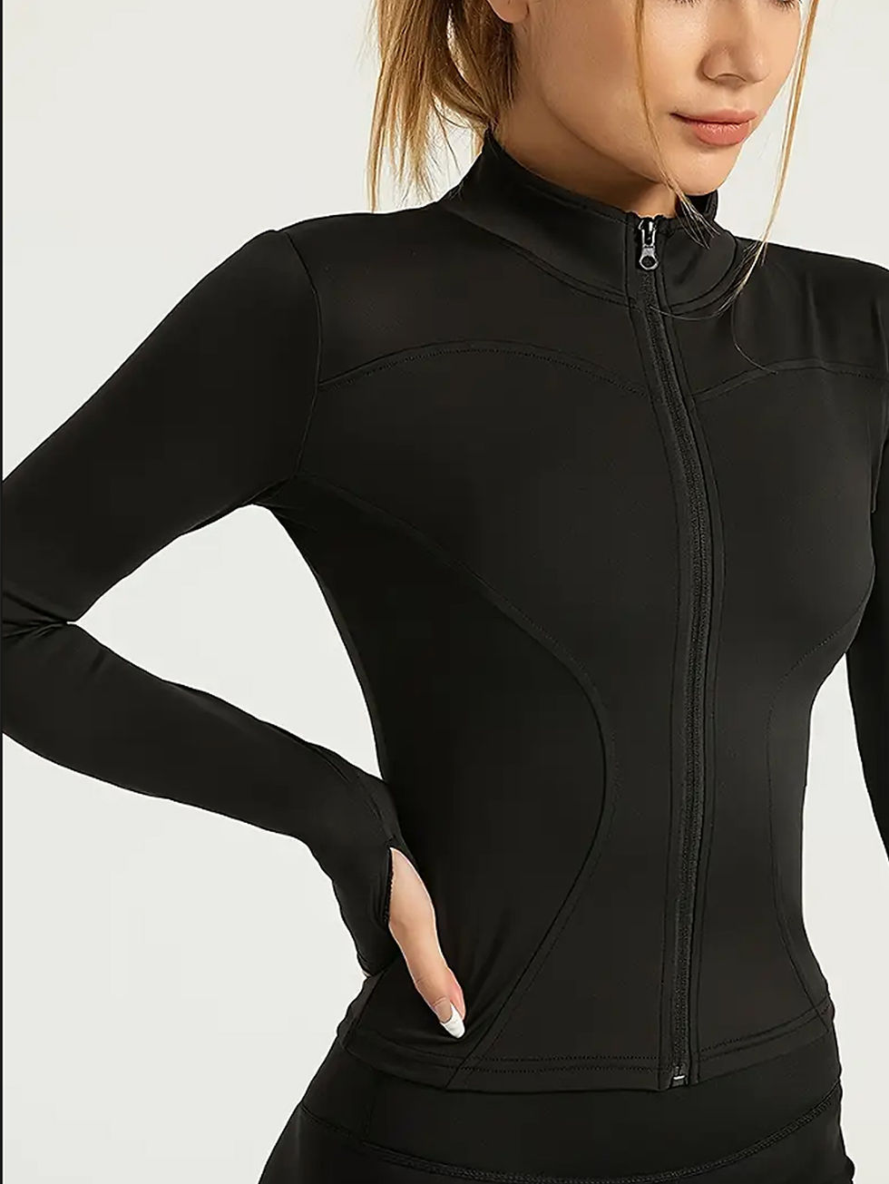 Miniatura: Jaqueta fitness feminina, blusa justa de secagem rápida, manga longa