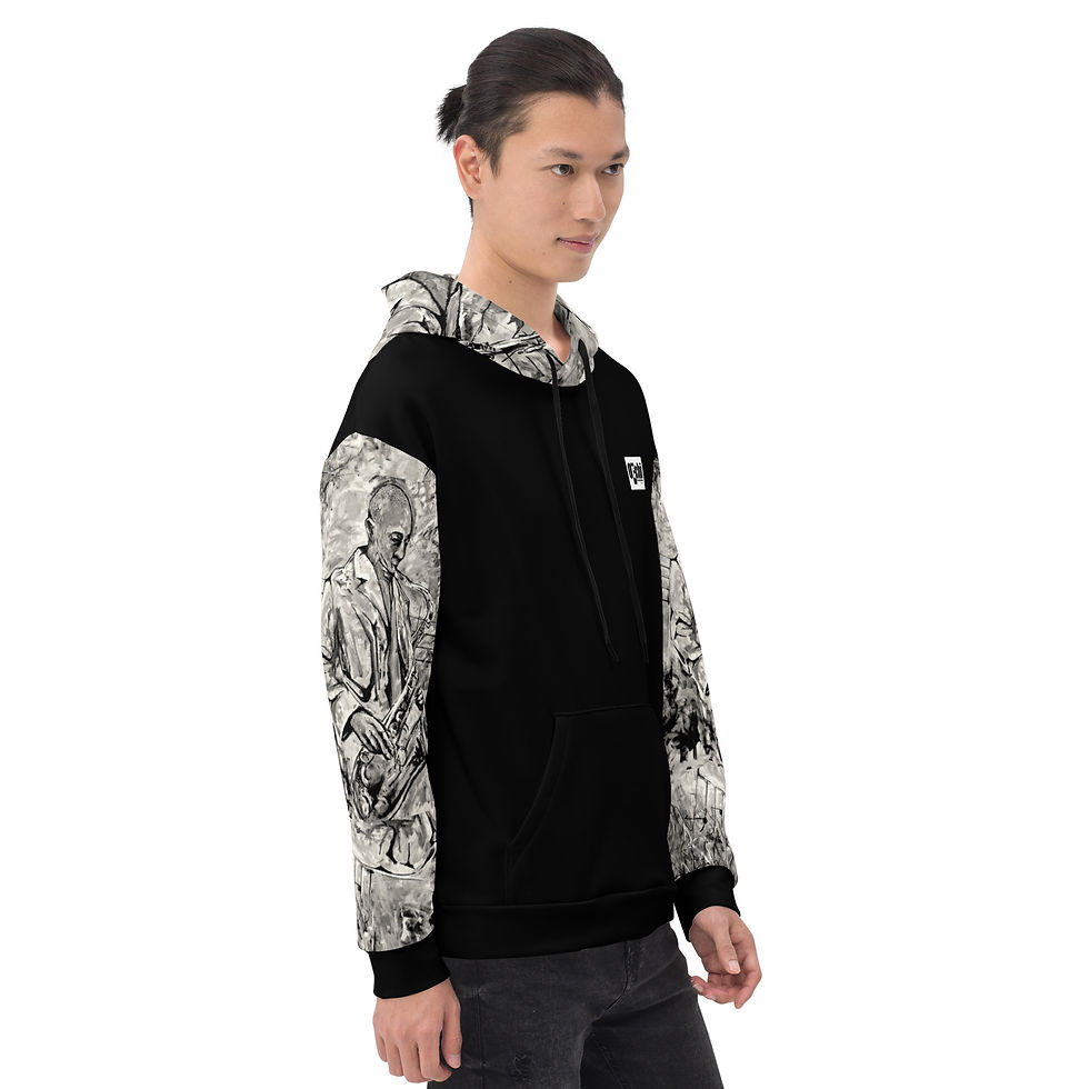 Thumbnail: Saxophonist Grey Unisex Hoodie (Black) Unisex Hoodie