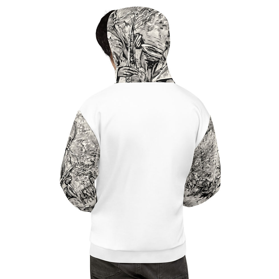 Miniatura: Saxophonist Grey Unisex Hoodie (White)