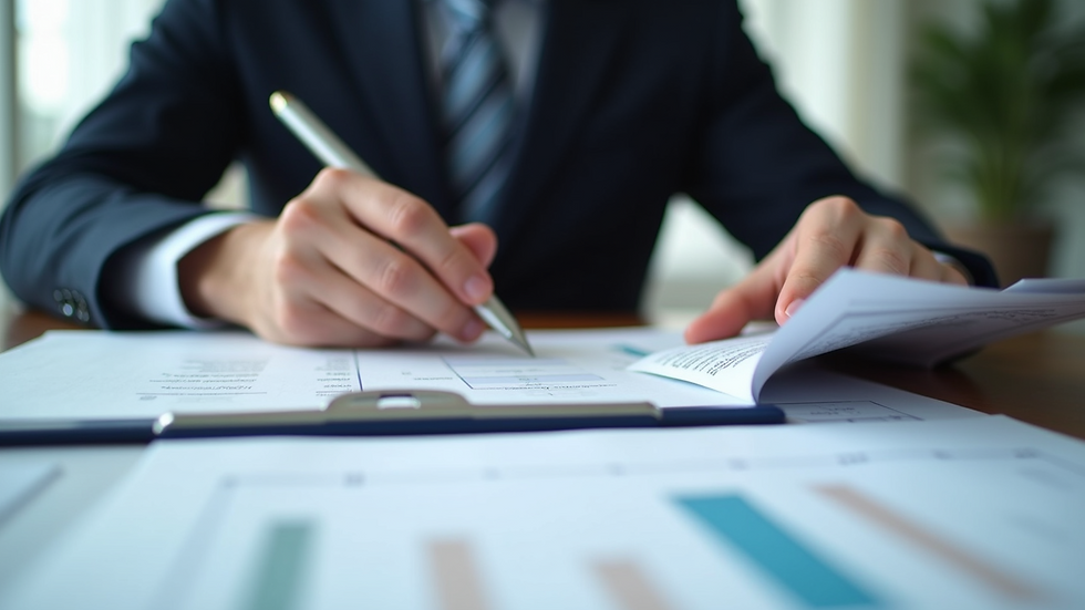 Close-up view of a CPA reviewing financial documents