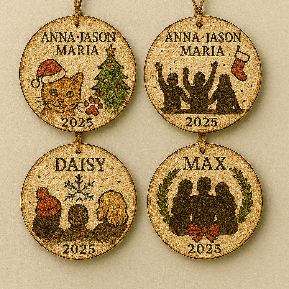 Thumbnail: Custom Christmas Wood-burned Ornaments