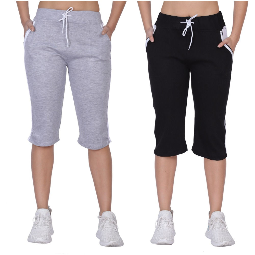 MGrandbear Cotton 3/4th Summer Capri Pants For Women Pack of 2