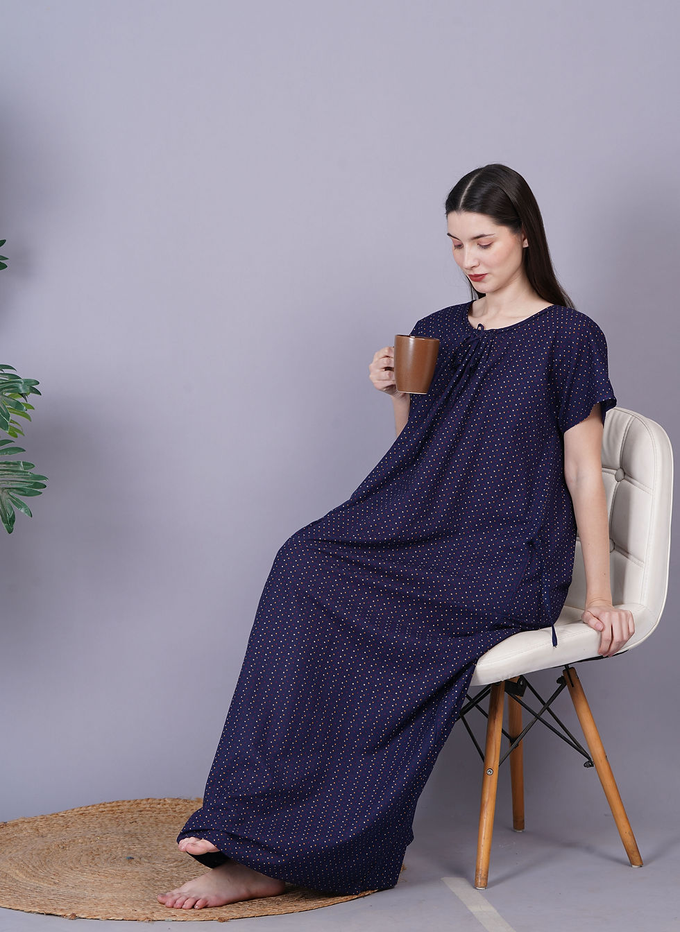 Thumbnail: Pack of 2 Polka Dot Printed Cotton Nighty For Women