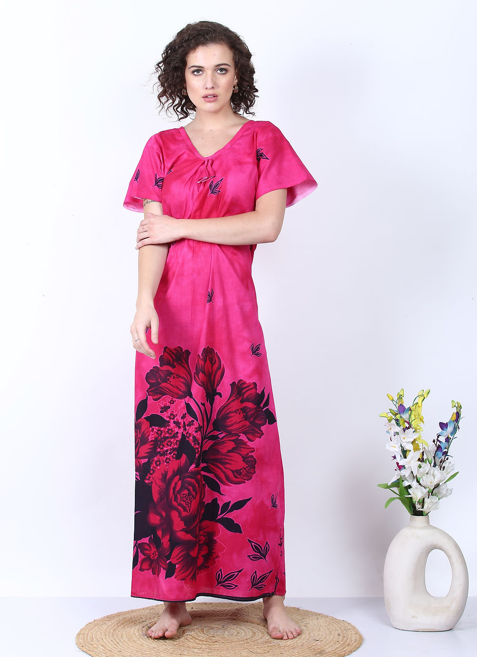 Thumbnail: Pack of 2 Floral Printed Cotton Nighty For Women