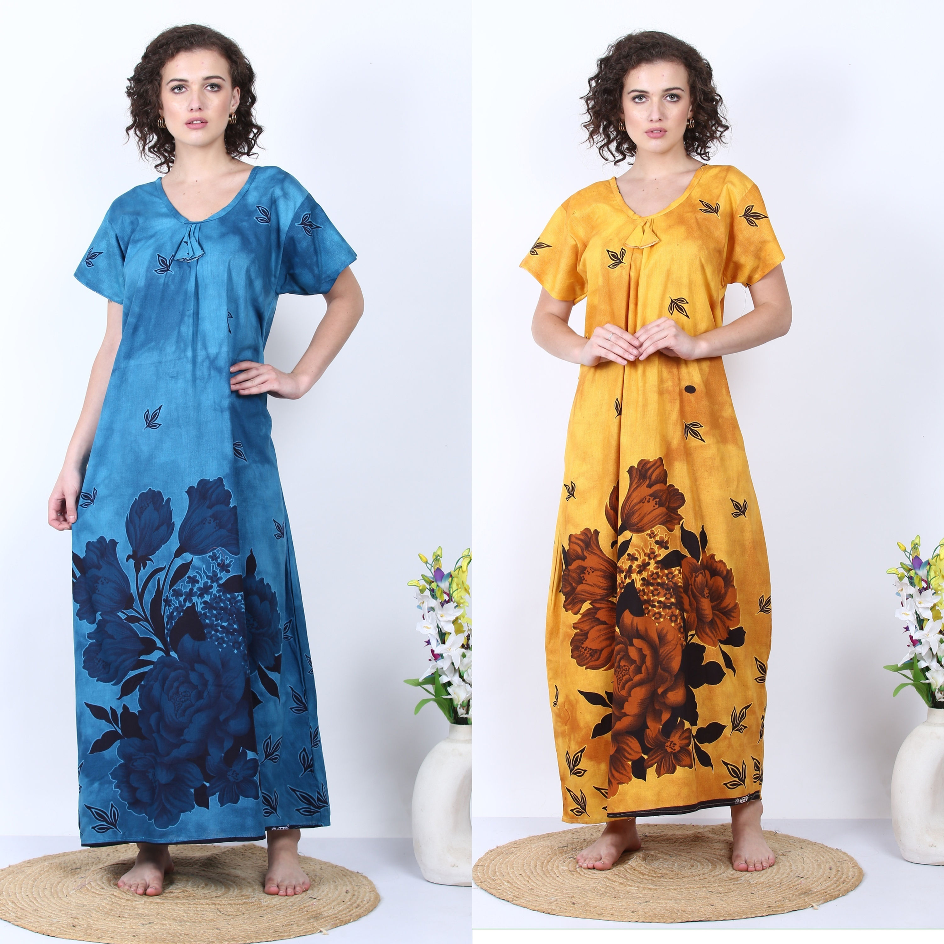 Pack of 2 Floral Printed Cotton Nighty For Women