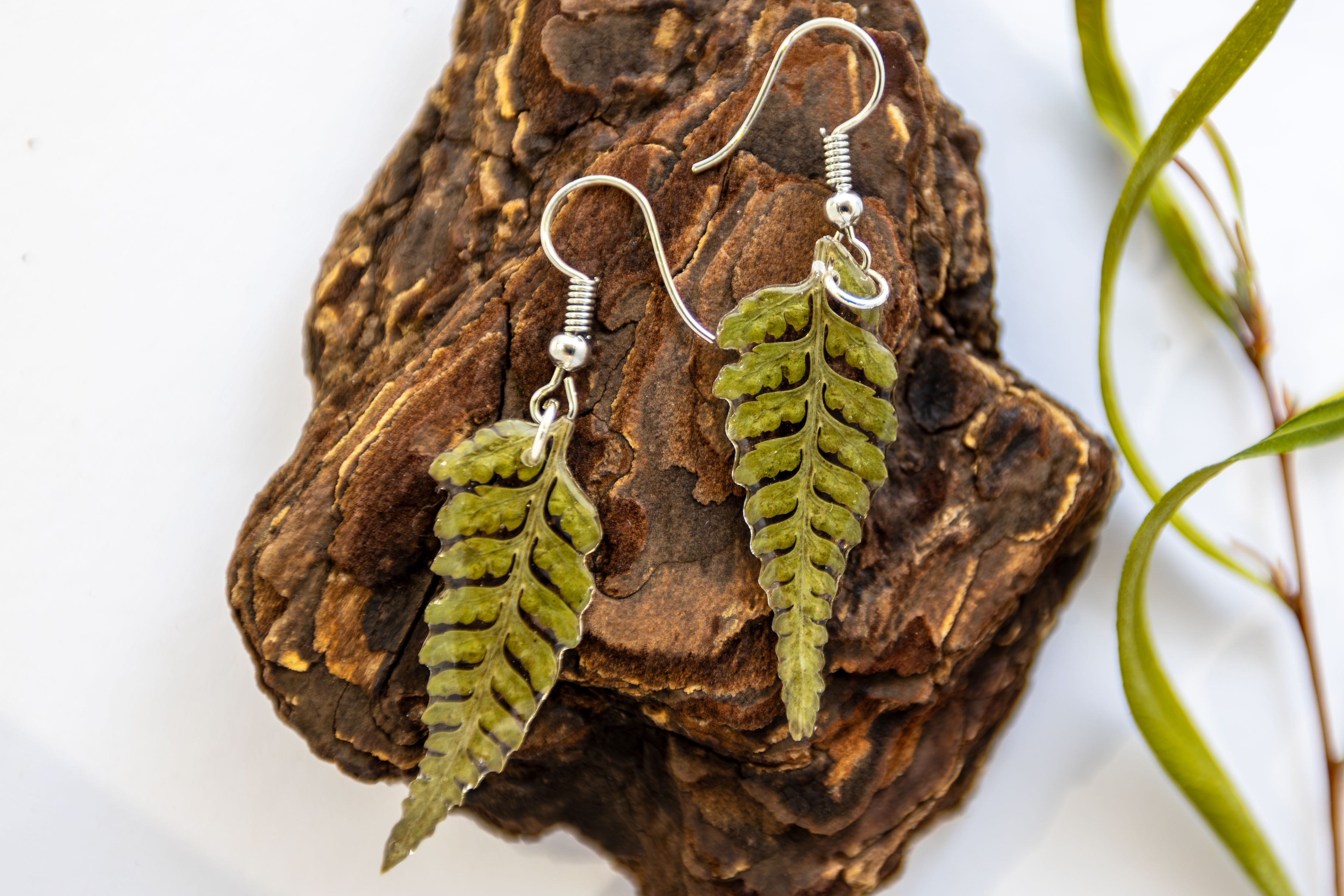 Handmade Real Pressed Dried Green Fern Earrings | Nature-Inspired Jewelry