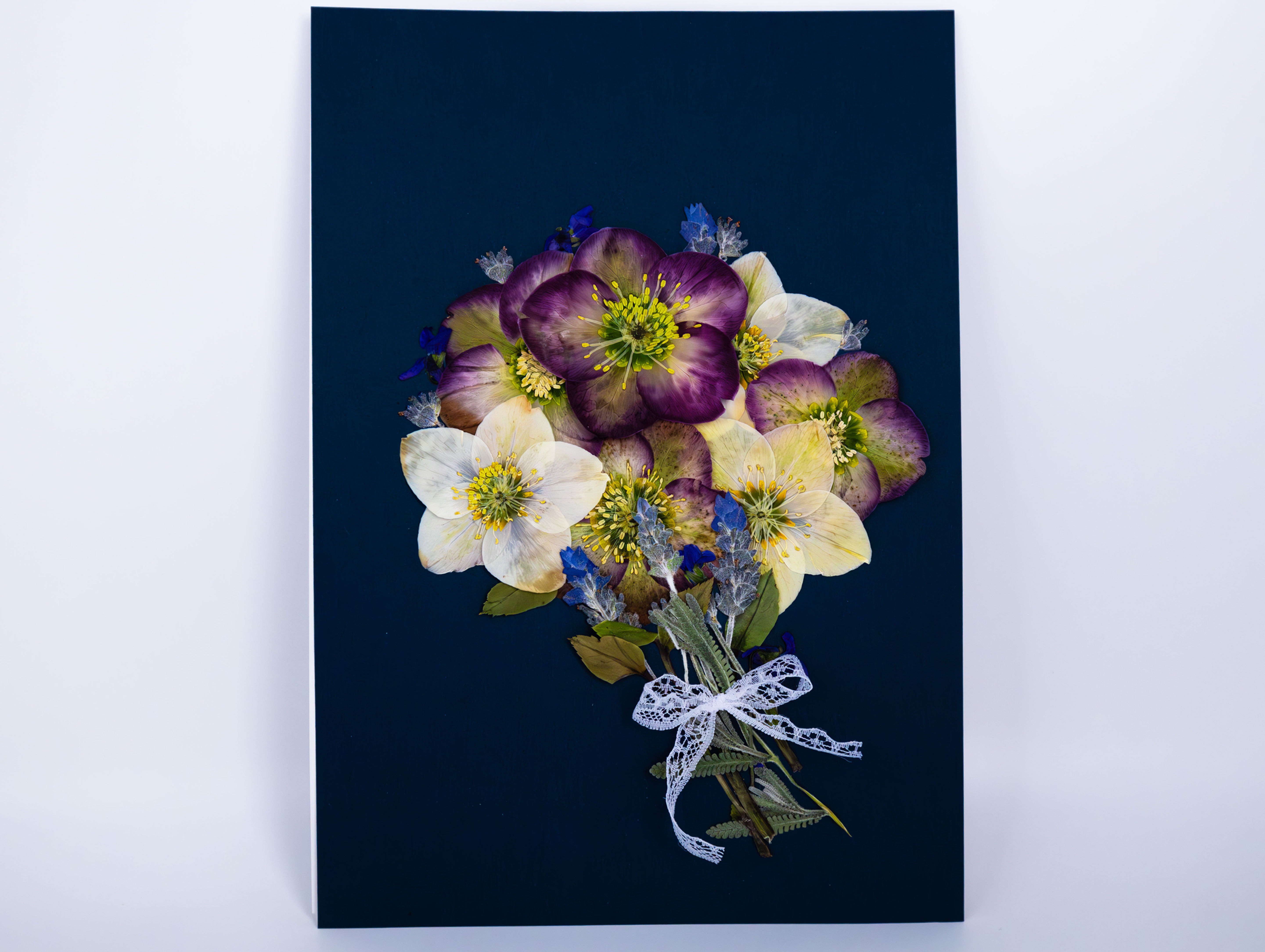 a bouquet of Winter Sweet Hellebores and Lavender