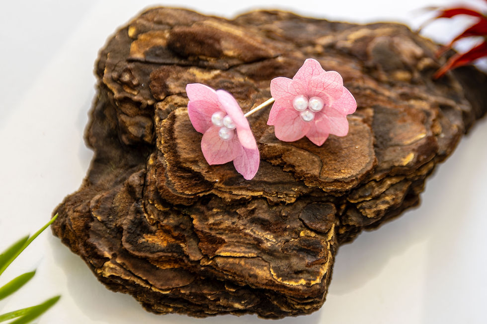 Handmade Stud Earrings with Real Hydrangea Petals and Pearls in the Middle