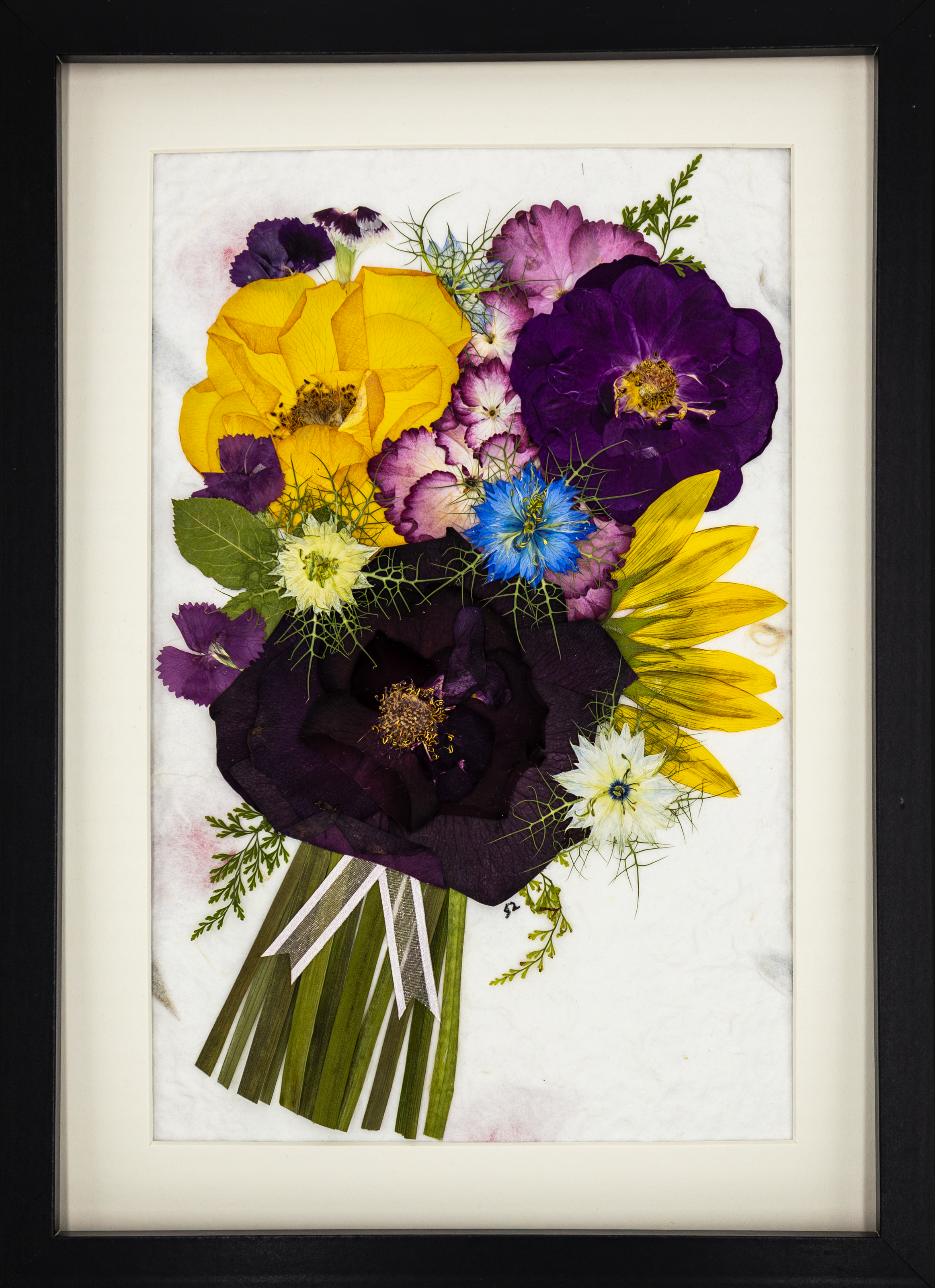 “A Bouquet of Light and Love” – Pressed Flower Art Print with A3 Mat (A4 Image f