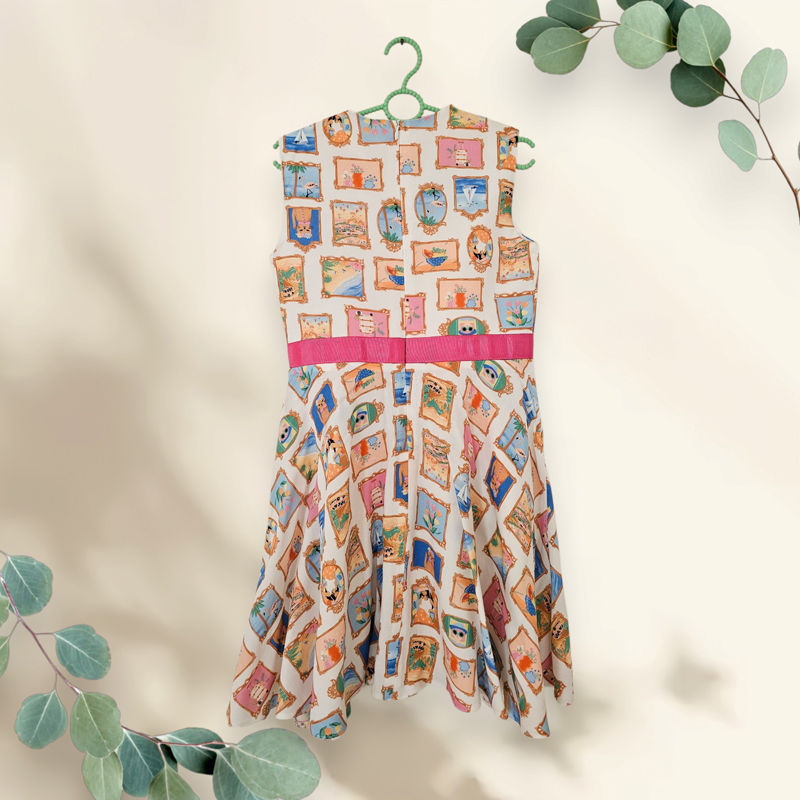 Küçük resim: Posta pulu desenli, lila müslin elbise