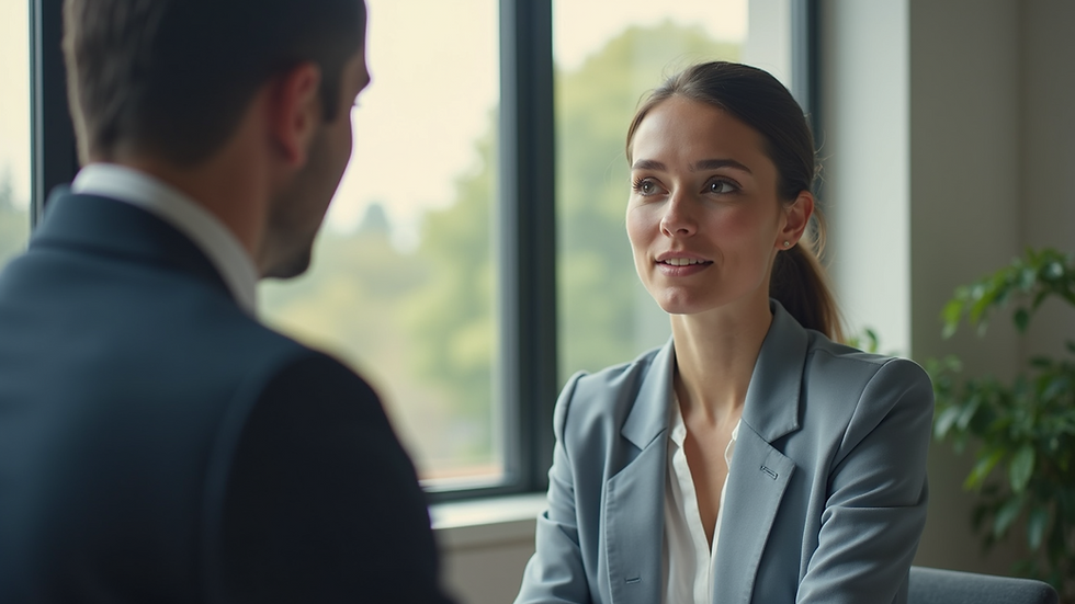 Eye-level view of a career counseling session with a consultant and a client