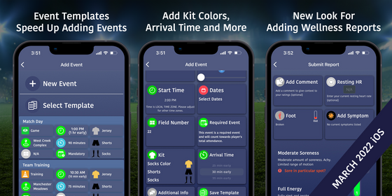 March 2022 Update - Event Templates, Kit Colors, Arrival Times, Favorite Formations and More!