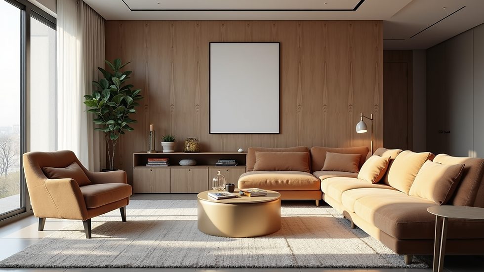 Eye-level view of a beautifully designed living room with modern furniture