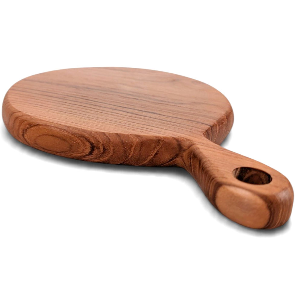 Thumbnail: Carved wood serving paddle with warm-toned teak character