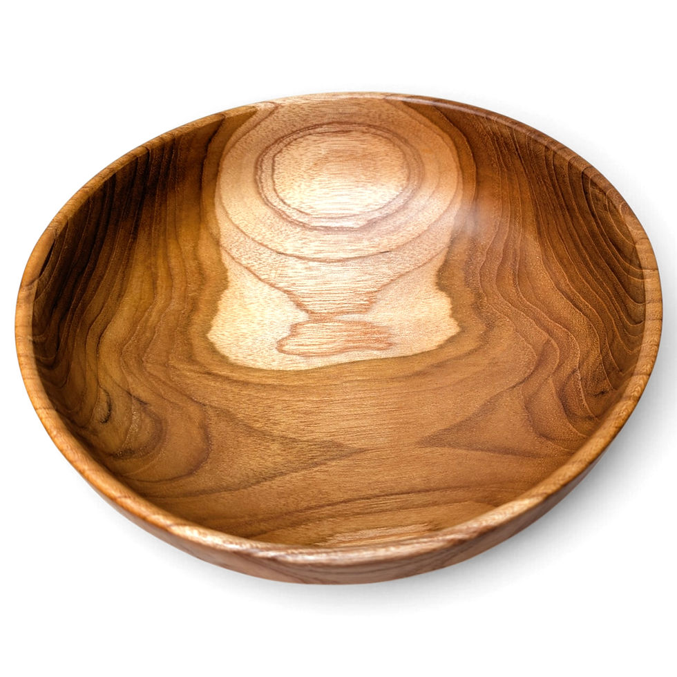 Amber wide teak serving bowl with warm coloring and visible grain