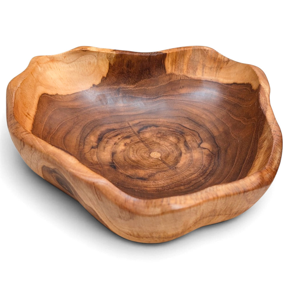 Angled view of solid teak centerpiece bowl