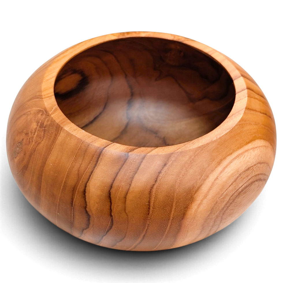 Amber thick-rim teak snack bowl with warm golden-brown coloring