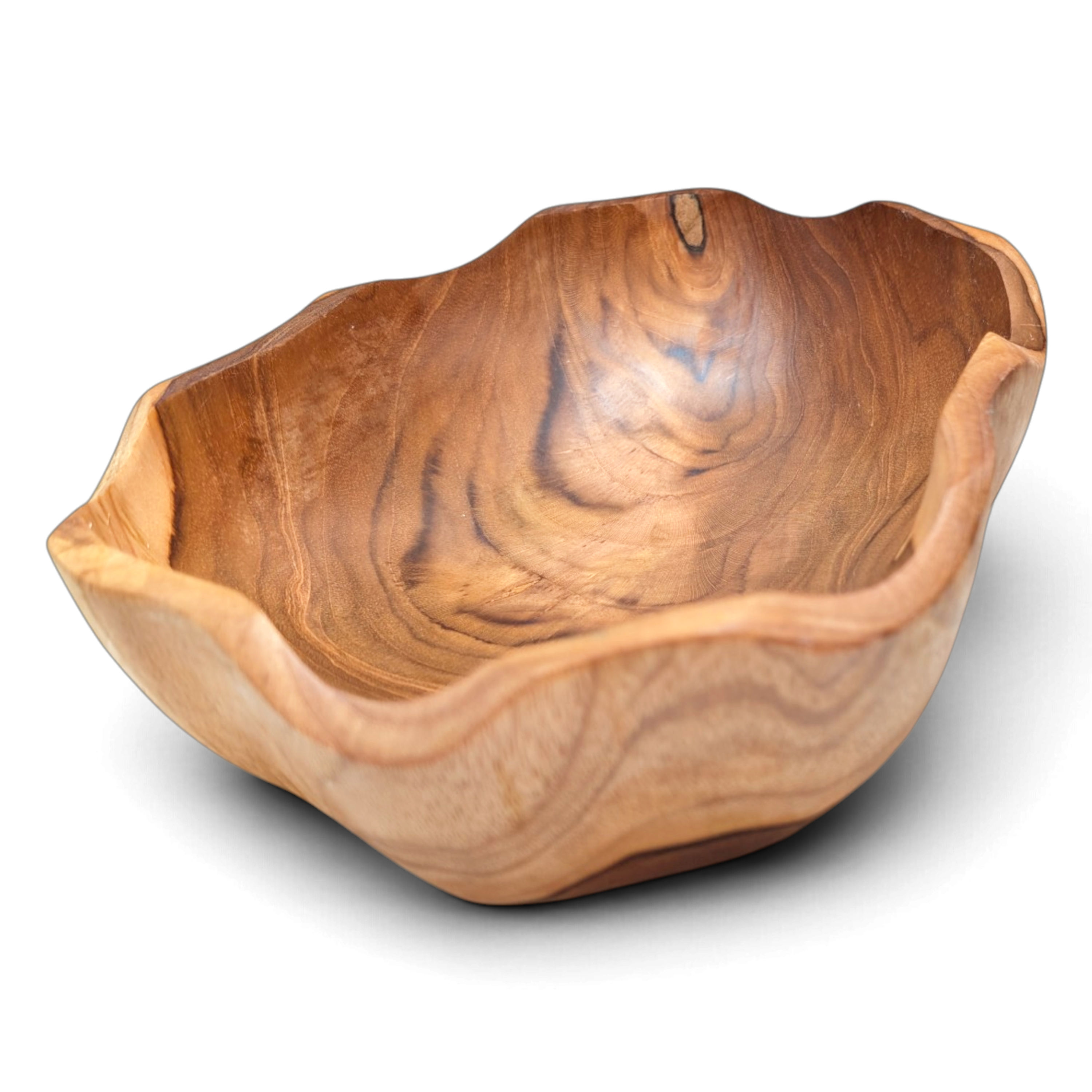 Artisan-crafted natural-grain key bowl made from teak