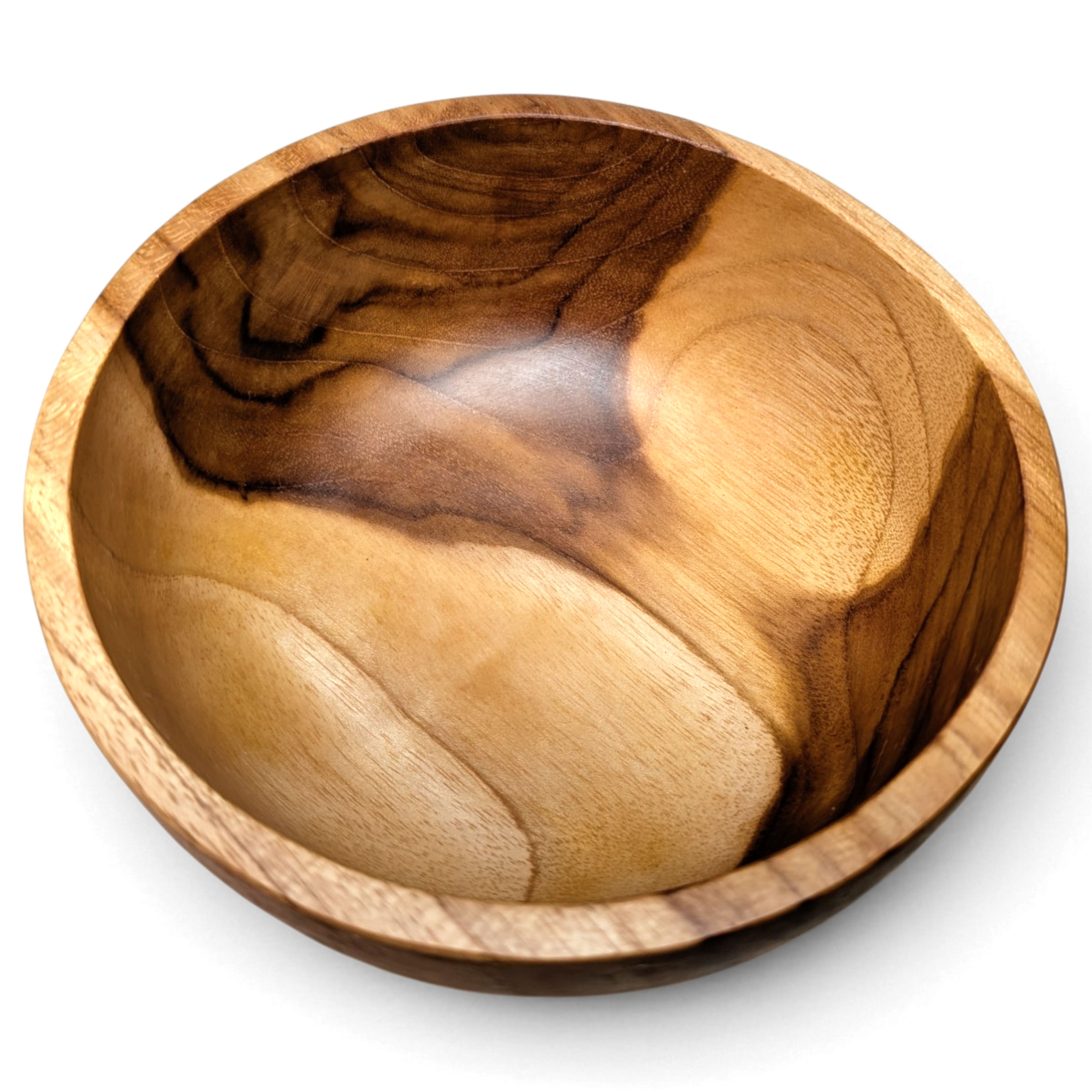 Amber teak appetizer bowl with rounded sides and a smooth rim