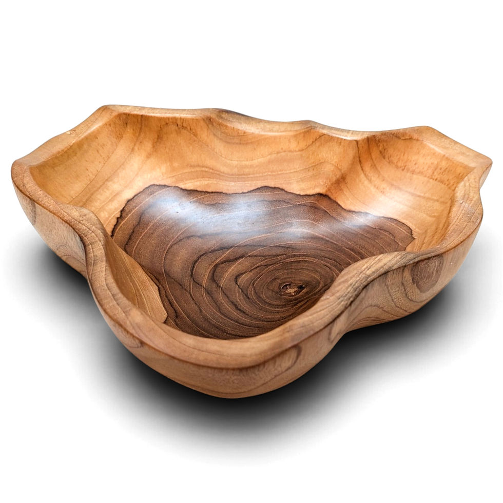 Thumbnail: Front view of artisan teak fruit bowl
