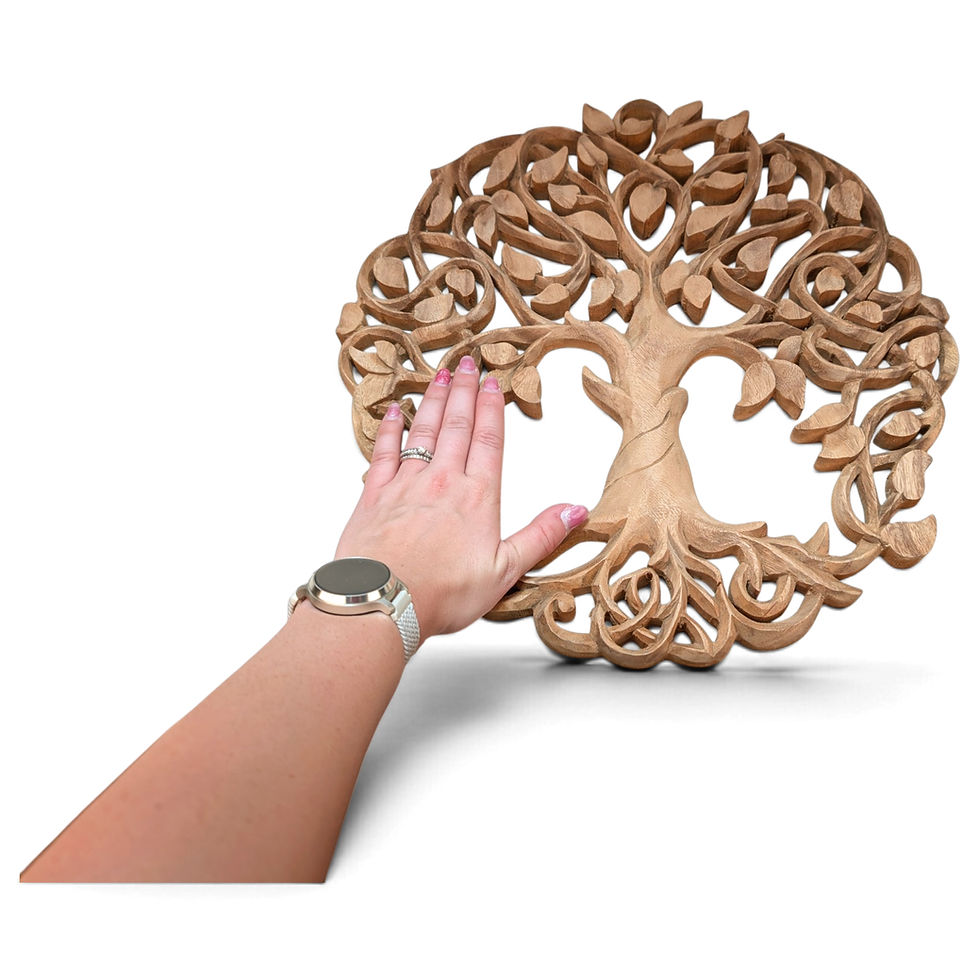 Thumbnail: Woodland-inspired teak wall hanging featuring an elaborate circular tree