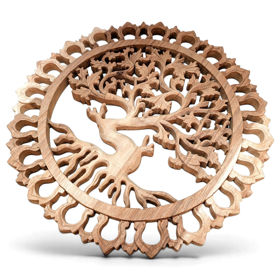 Thumbnail: Ornate Tree of Life wall carving with a decorative petal-shaped border