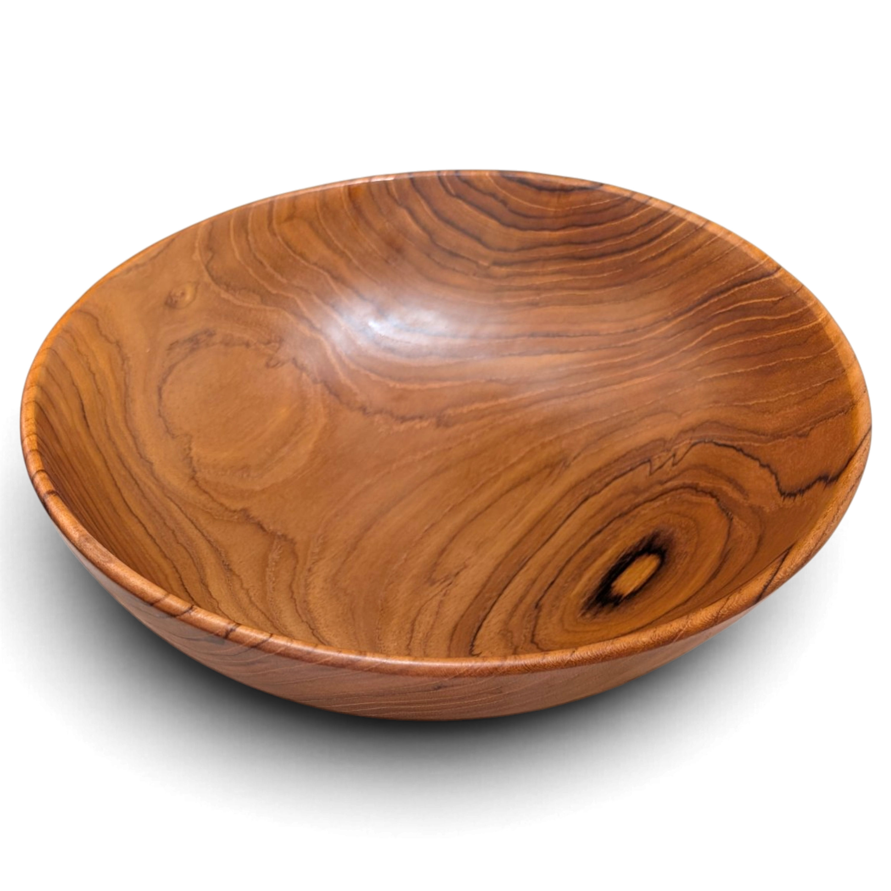 Bali-made teak wood bowl with naturally varied grain