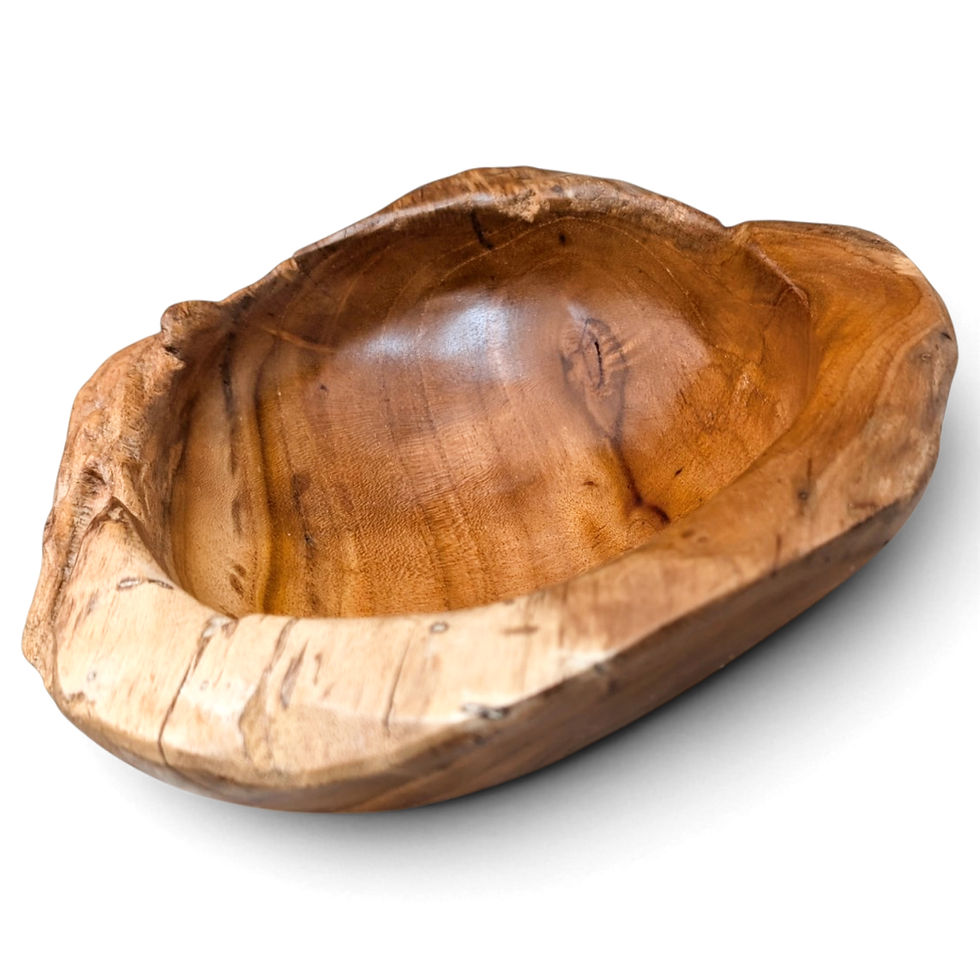 Angled free-form centerpiece bowl with a sculptural teak outline