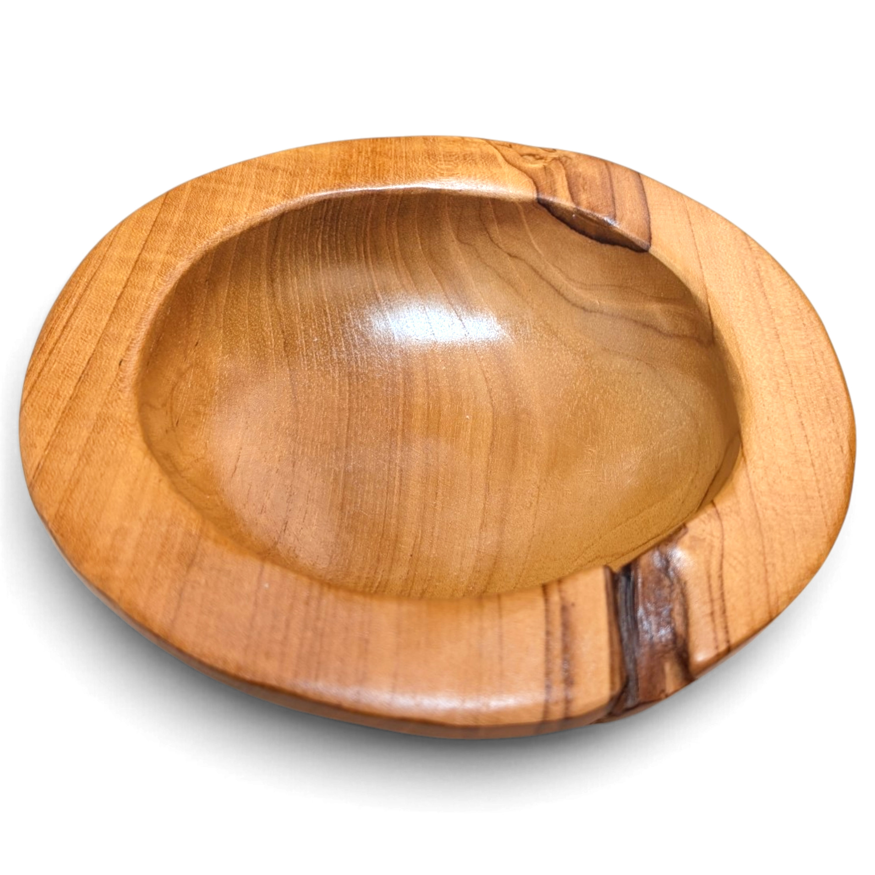 Chunky-rim wood catchall bowl with a deep center