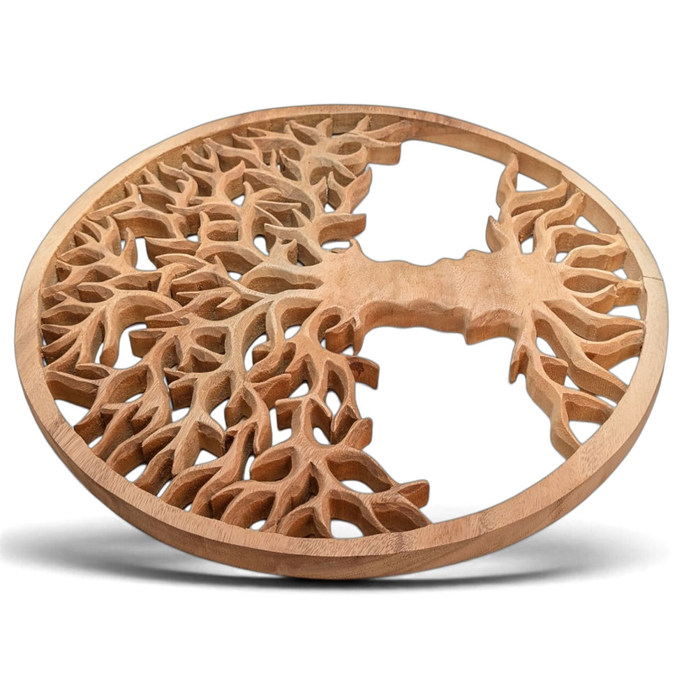 Thumbnail: Round carved Tree of Life wall hanging with a natural wood appearance