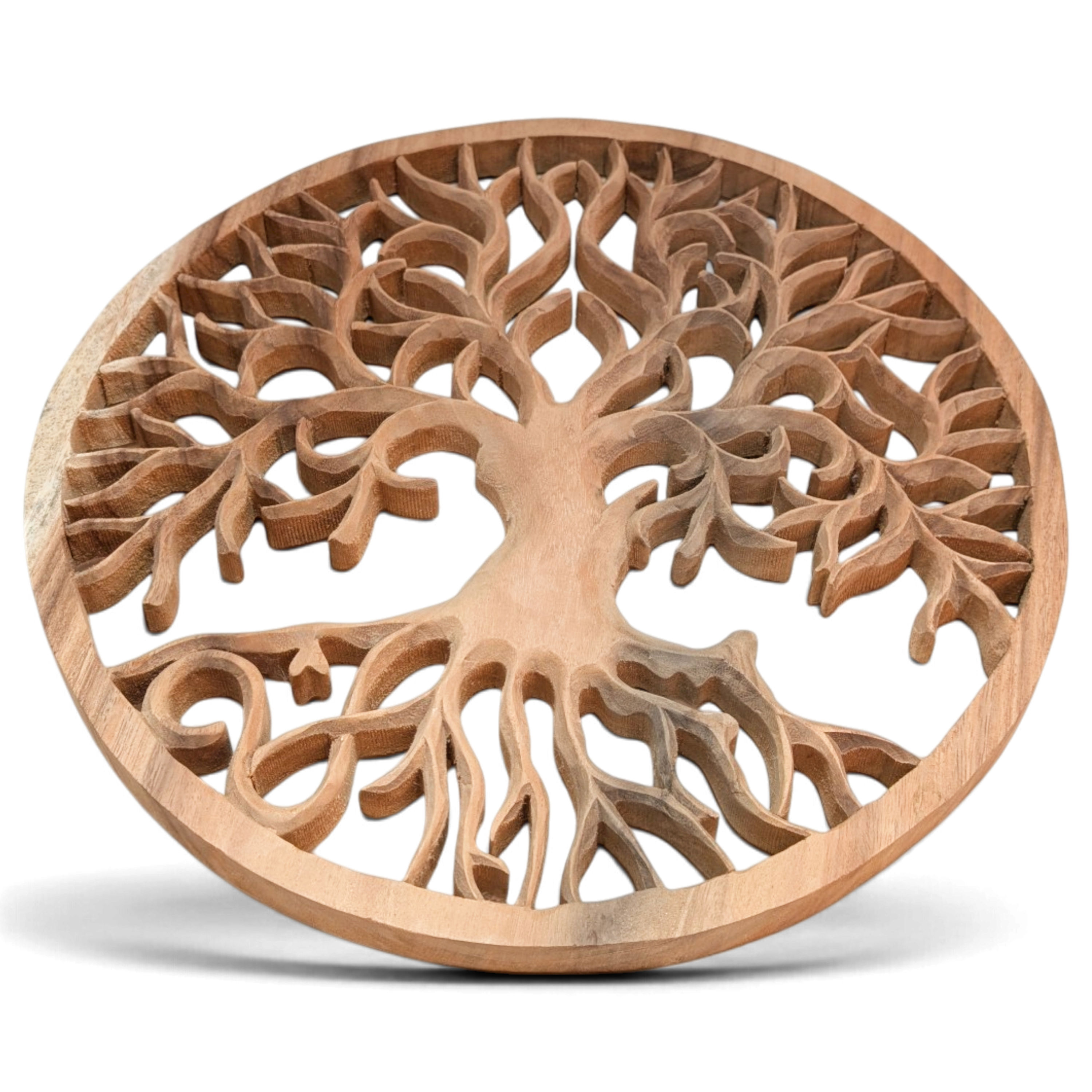 Branch-and-root Tree of Life wall art with a circular frame