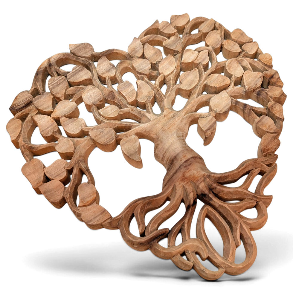 Thumbnail: Artisan-made teak Tree of Life wall hanging with a heart-shaped form