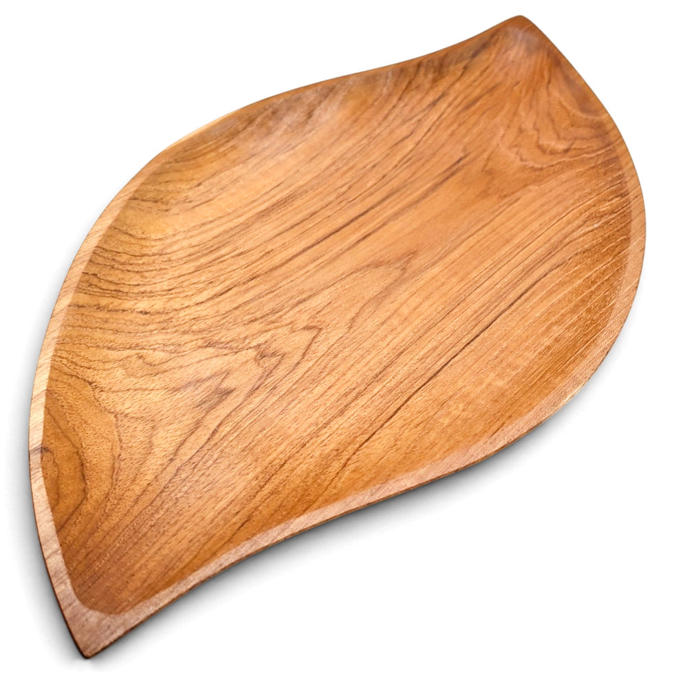 Artisan leaf appetizer dish with warm teak grain