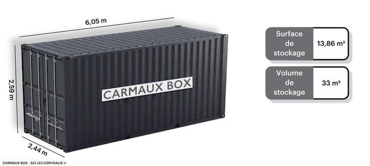 Les box ont un volume de stockage de 33m³, sur une superficie de 14m²