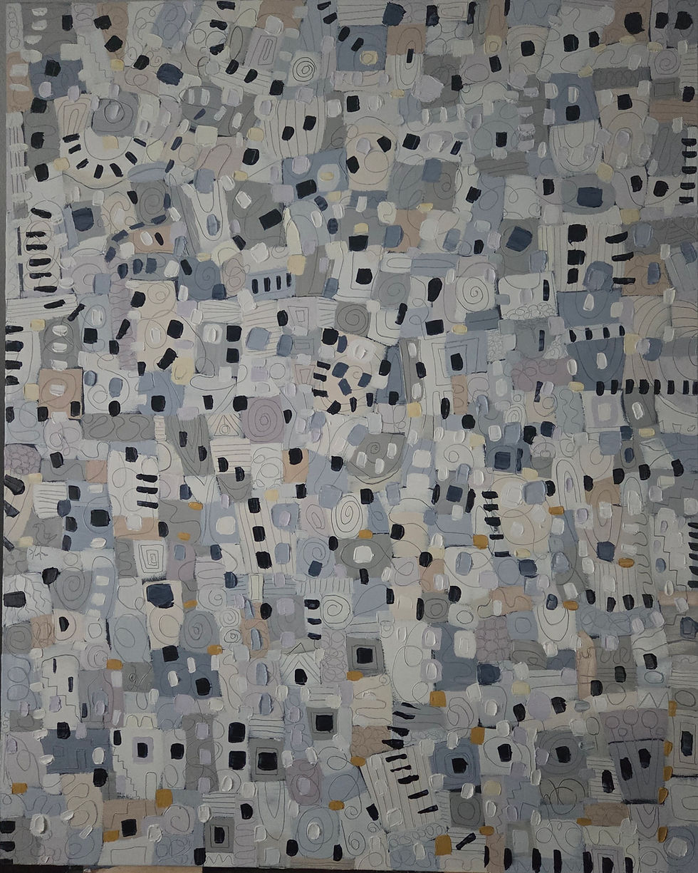 Full image of Axis of Silence, white, grey , tan painting, geometric style by Stacy Neasham