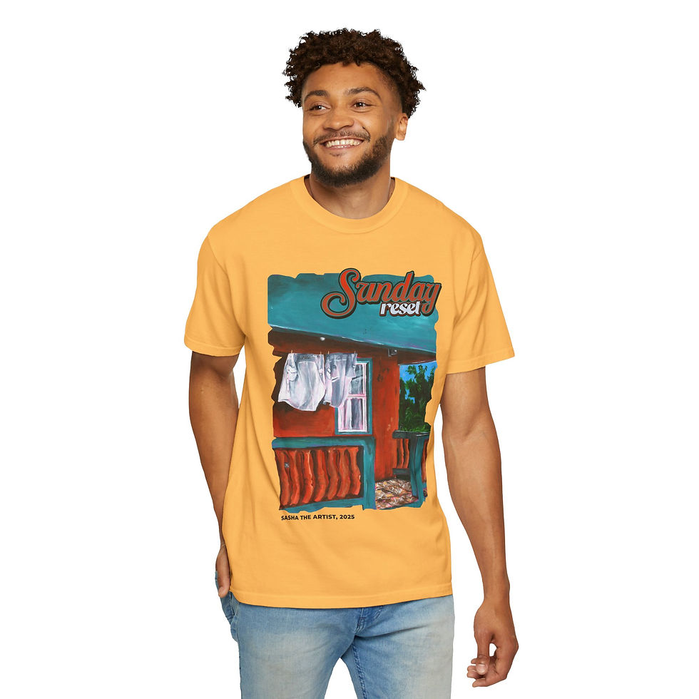 Thumbnail: 'Sunday Reset' Unisex Art T-Shirt by Sasha The Artist (5 Colours)