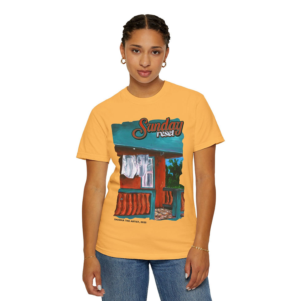 Thumbnail: 'Sunday Reset' Unisex Art T-Shirt by Sasha The Artist (5 Colours)